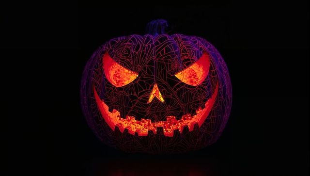Glowing Evil Jack-o-Lantern Illuminated with Eerie Ambiance