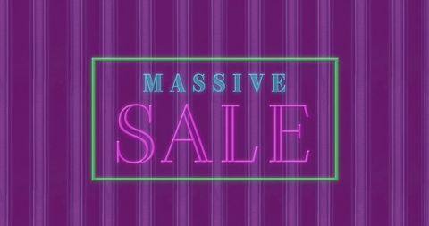 Neon Massive Sale Announcement on Purple Curtain