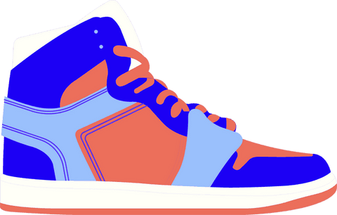 Modern Coral Blue High-Top Sneaker Illustration on Transparent Background