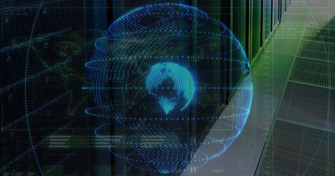 Digital Globe Hologram in Modern Server Room Environment - Download Free Stock Images Pikwizard.com
