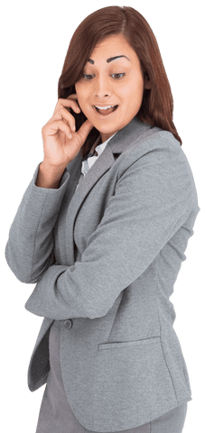 Surprised Caucasian Businesswoman in Gray Suit on Transparent Background