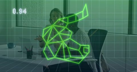 Diverse Colleagues Analyzing Data with Bull Market Projection