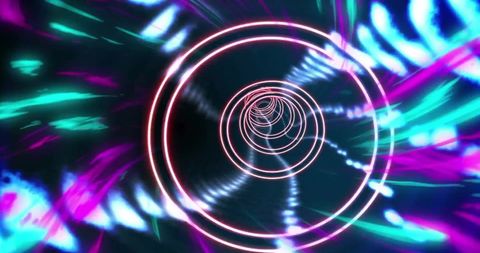 Glowing neon tunnel with vibrant light trails