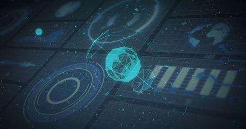 Futuristic digital interface with 3d wireframe sphere