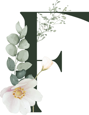 Floral f monogram with elegant eucalyptus and white rose