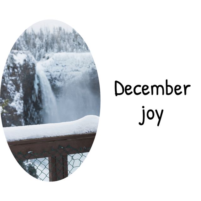 Composite of december joy text over winter scenery. December, christmas, tradition, celebration and winter concept digitally generated image.