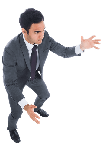 Focused businessman on transparent background holding something