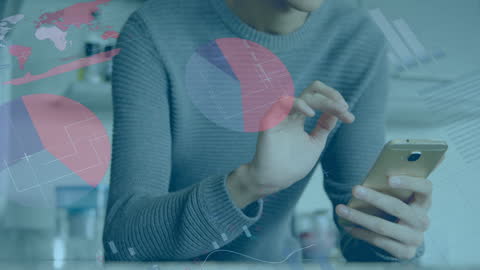 Person Analyzing Financial Data on Smartphone with Graph Overlays