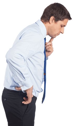 Young Businessman in Thoughtful Pose on Transparent Background