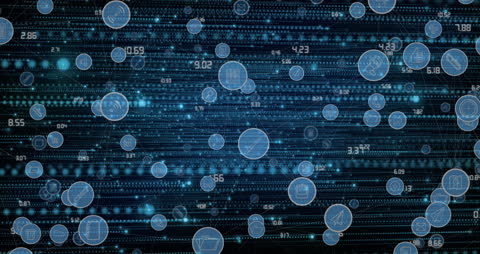 Digital Network with Blue Icons Representing Connectivity