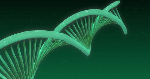 Digital visualization of dna strand against abstract green background