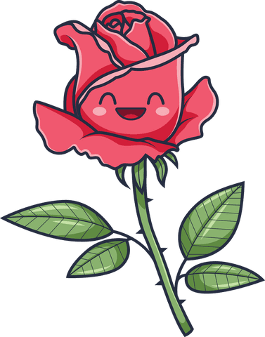 Happy Red Rose Cartoon on Transparent Background