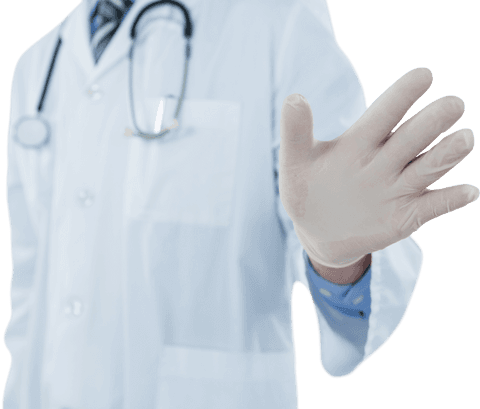 Transparent background: doctor's hand approaching virtual interface