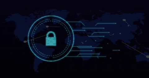 Digital Padlock Icon on World Map Representing Global Cybersecurity