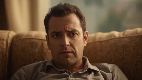 Man Reacting to Off-Screen Noise While Sitting on Couch Close-Up Tense Subtle Expression