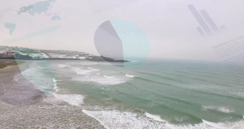 Financial Data Animation on Coastal Seascape Background