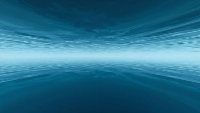 Minimal mirrored ocean horizon with smooth gradient sky and reflective calm water