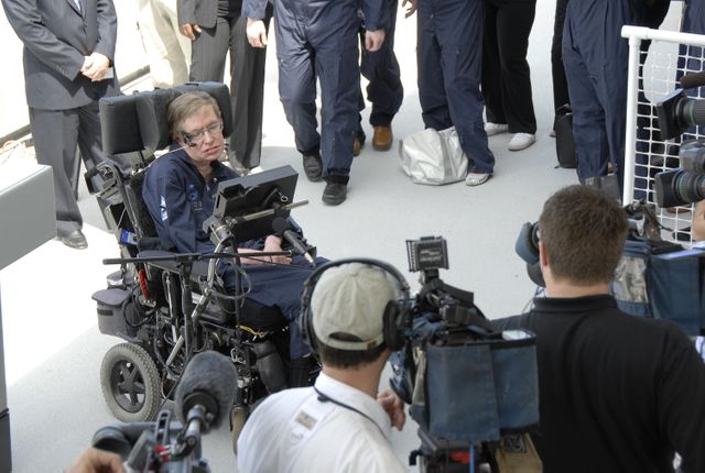 Stephen Hawking Addressing Media at Kennedy Space Center Before Zero-Gravity Flight - Download Free Stock Images Pikwizard.com