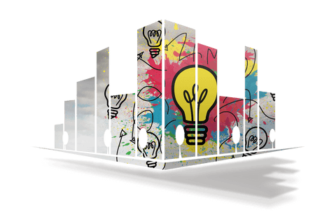 transparent city skyline with colorful light bulb overlay - Download Free Stock Videos Pikwizard.com