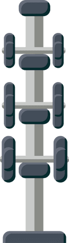Twelve dumbbells on vertical rack transparent background