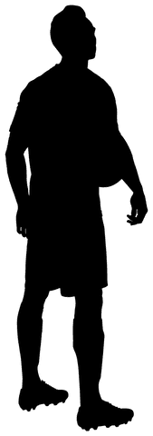 Transparent silhouette football player kicking ball