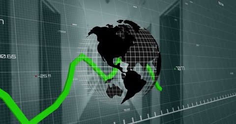 Global Finance Growth with Upward Trend Line and World Map