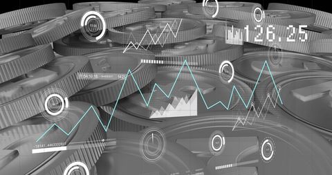 Financial data visualization over british pound coins