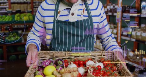 Man Shopping with Data Overlay in Grocery Store