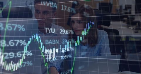 Business Team Analyzing Stock Market Data with Digital Interface