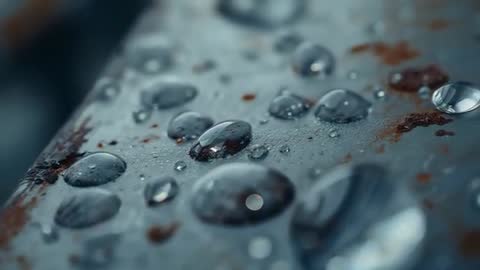 Macro Focus on Water Droplets on Rusted Metal for Texture Detail