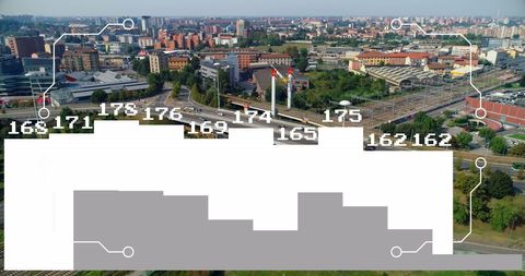 Data Processing Overlay on Vibrant Cityscape Skyline