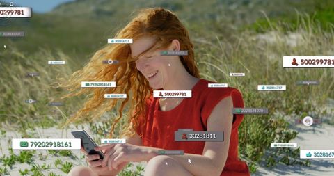 digital connectivity concept featuring woman on beach - Download Free Stock Images Pikwizard.com