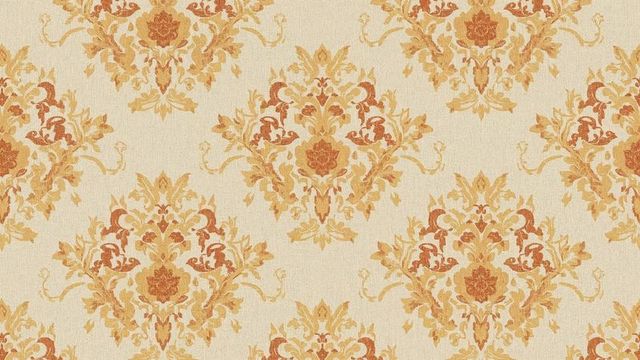Ornamental damask pattern with warm gold and burnt orange motifs