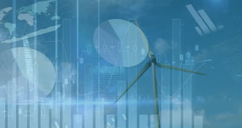Abstract Energy Finance Concept with Wind Turbine and Graphs
