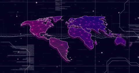 Digital World Map with Futuristic Network Data Graphics