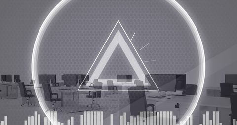 Modern office with digital data overlay