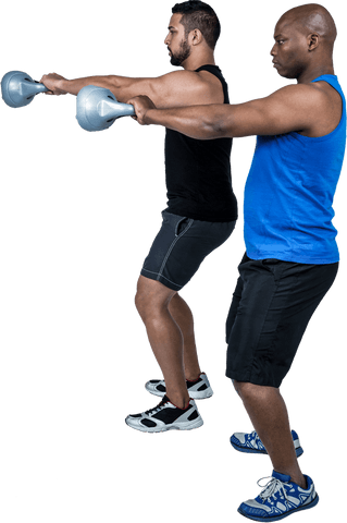 Transparent kettlebell lifting couple friends exercising