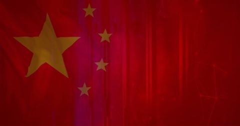 China Flag Blended with Digital Data and Servers