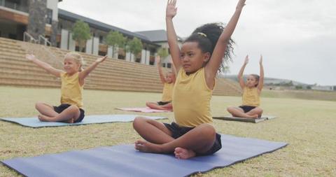 Diverse Group of Children Practicing Yoga in Outdoor Class - Download Free Stock Images Pikwizard.com