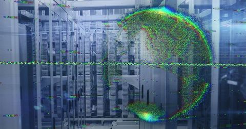 Abstract Digital Globe in Data Center Highlighting Global Networking
