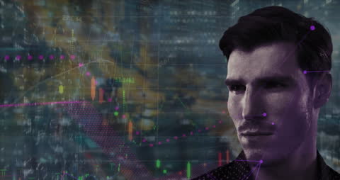 Digital Visualization of Man Contemplating Stock Market Data