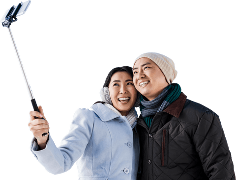 Smiling Couple Taking Winter Selfie on Transparent Background - Download Free Stock Videos Pikwizard.com