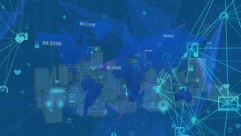 Global Data Networks and Digital Connectivity Over World Map