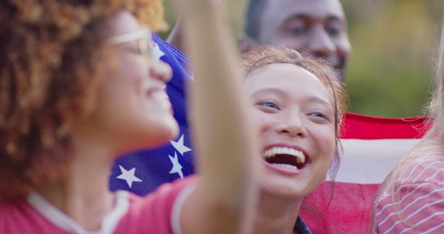 Diverse Friends Celebrating Outdoors with USA Flag - Download Free Stock Images Pikwizard.com