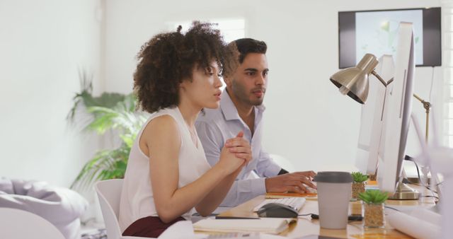 Focused coworkers discussing project in modern office setting - Download Free Stock Images Pikwizard.com