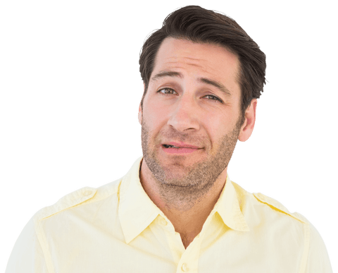 Confident man wearing yellow shirt with transparent background