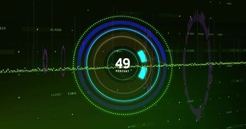 Displaying Futuristic HUD with Concentric Rings and 49 Percent Neon Data Gauge