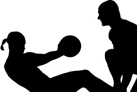 Silhouette of man exercising with ball on transparent background