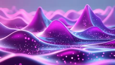 Vibrant Neon Waves on Digital Landscape with Glowing Particles