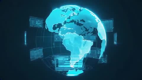 Dynamic representation reinforcing themes of global connectivity, technology advancement, or future innovation. Suitable for use in technological presentations, educational exhibits, and design inspirations centered around data integration and world videory.